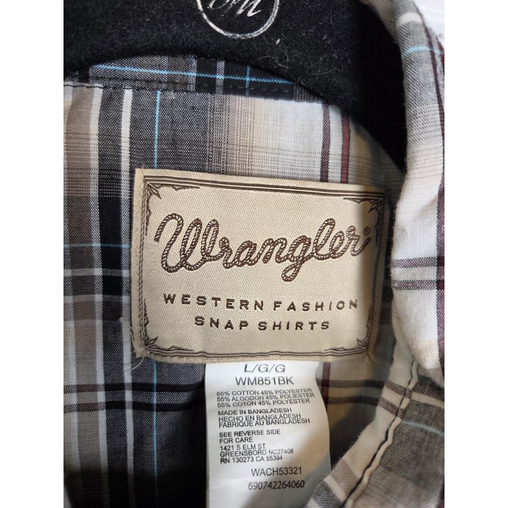 Wrangler Shirt Mens Large Beige Black Plaid Western Snap Pockets Long Sleeve - Picture 4 of 8
